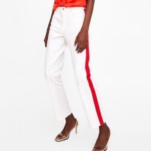 Zara authentic denim white with red stripe jeans